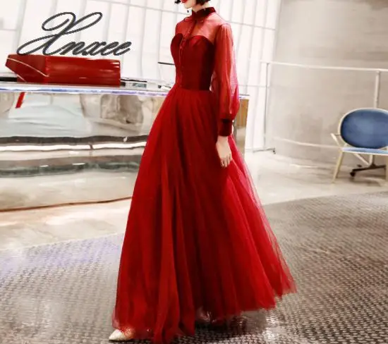 

2020 new spring long red dress female banquet was thin
