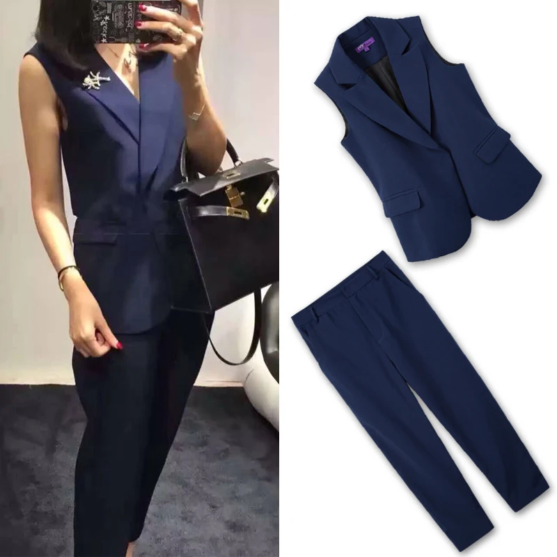 

2020 Tracksuits Promotion Blends Sleeveless Single Breasted V-neck New Women's Suits Slim Suit Vest Nine Pants Two Women