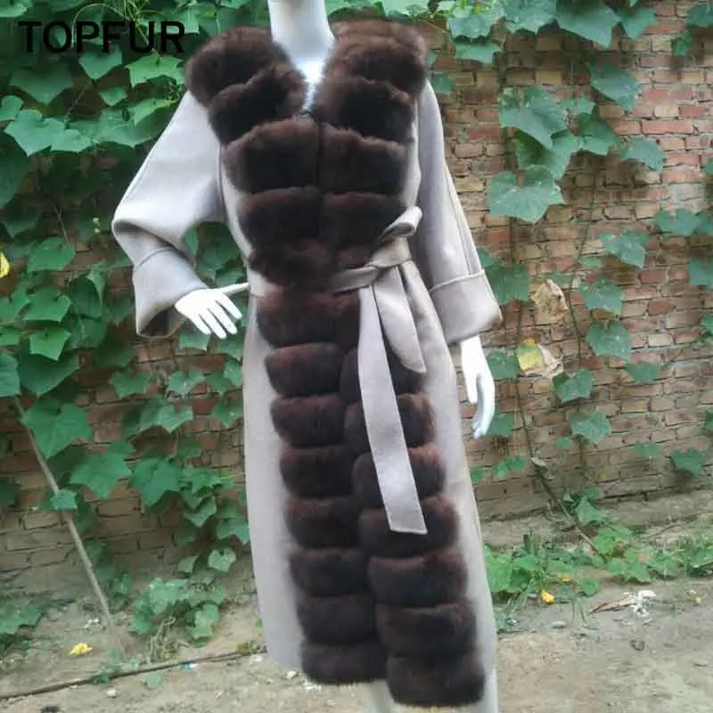 Женская шуба из овечьей шкуры натурального меха лисы с толстым воротником зима