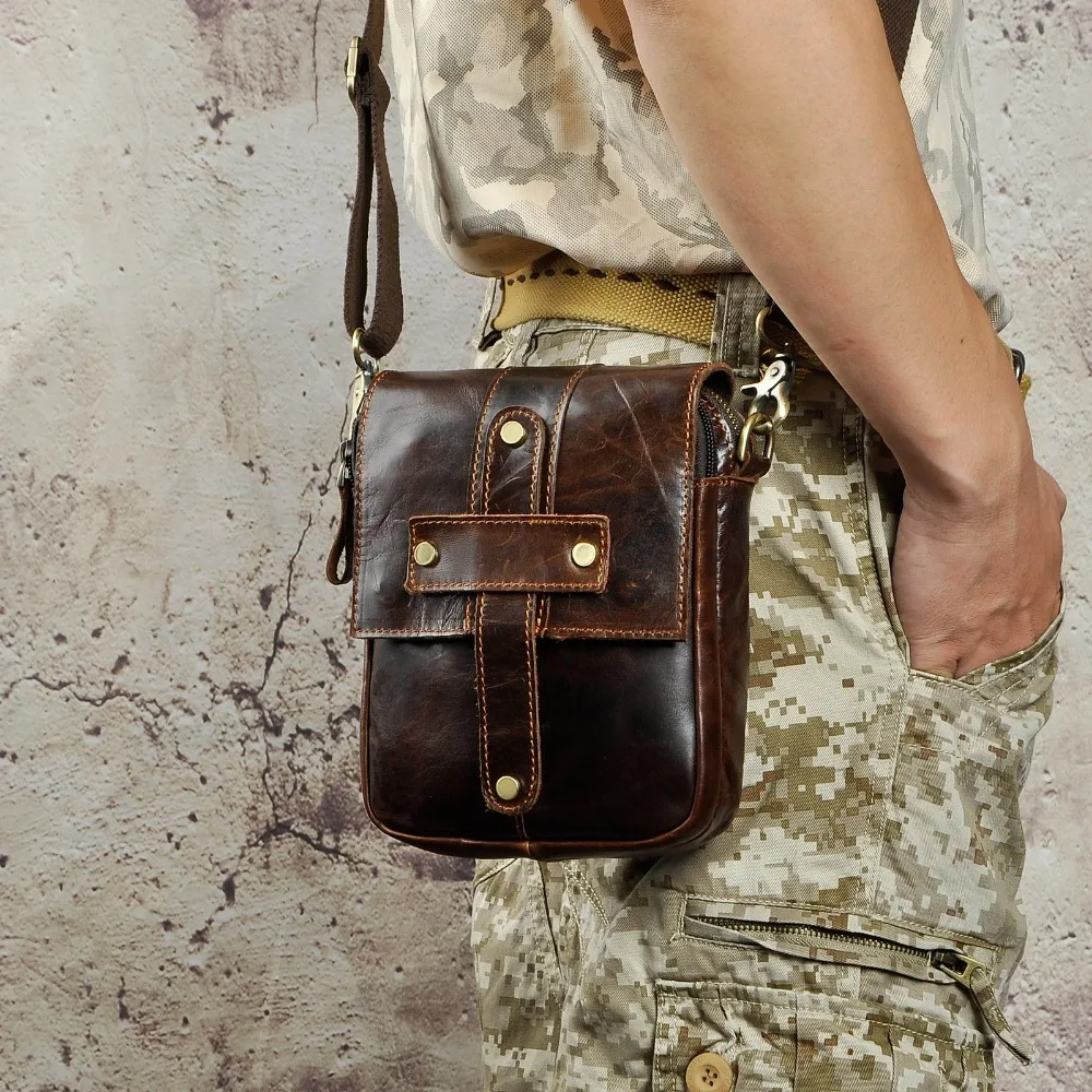 Кожаная мужская повседневная многофункциональная маленькая сумка-мессенджер