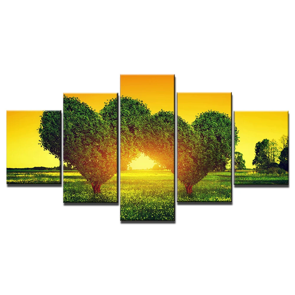 5 шт. настенная живопись на холсте с сердечками зеленые плакаты деревом принты