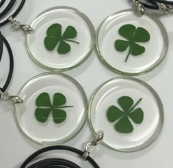 

12 PCS Handcraft round lucid real four leaf clover design cool charms pendant