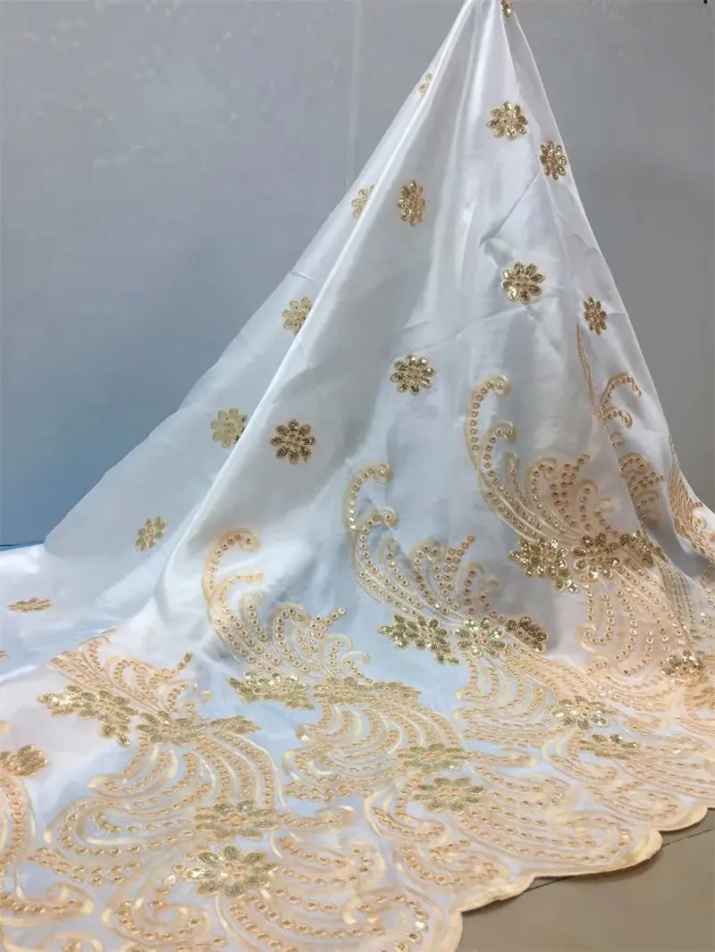 ESEWING Fashionable African lace fabric High Quality Embroidered George Indian Satin For Party in white gold sequins | Дом и сад