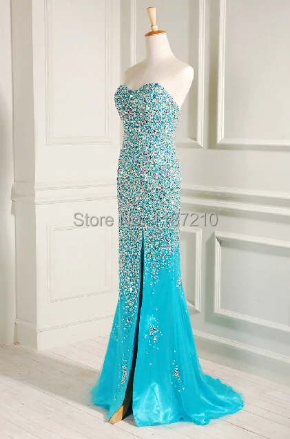 Crystal Luxury Evening Dresses With Split Beaded Sweetheart Mermaid Backless Prom Party Celebrity Dress Gowns 2015 Best Selling | Свадьбы и