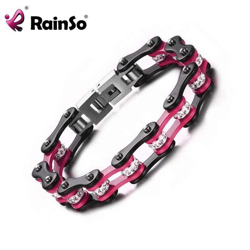Женский браслет из нержавеющей стали 316L розовые стразы в стиле панк для байкеров