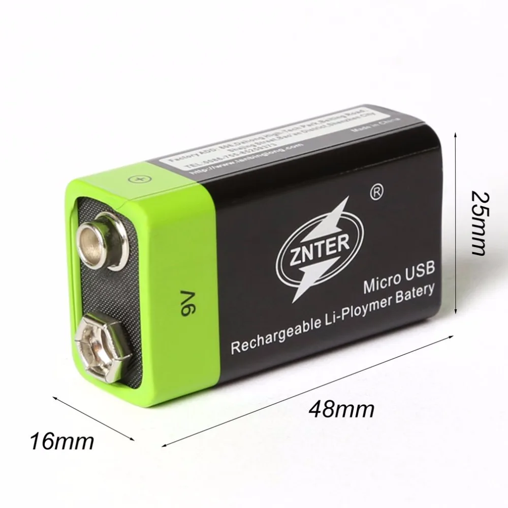 ZNTER ультра-эффективный 9V 600 мА/ч USB Перезаряжаемые 9В литий-полимерный Батарея для