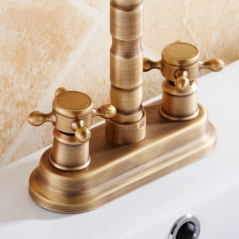 Античная латунь 4 &quotцентральный набор кухонной раковины для ванной комнаты два