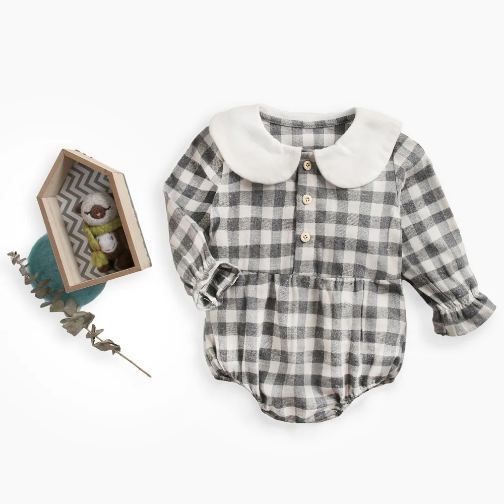 Baby clothes 2019 Spring plaid Romper Onesies Doll Collar Newborn Clothes New born Girl | Детская одежда и обувь