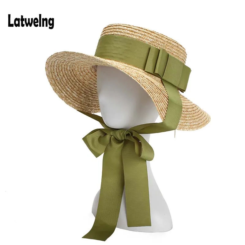 Fashion Green Bow Tie Summer Straw Sun Hats For Women Beach Hat European And American Sunscreen Holiday Travel Hat Visor Cap