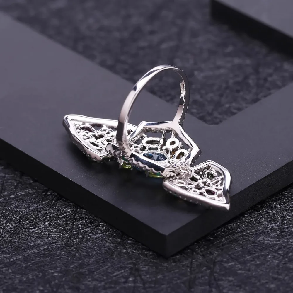Разноцветное кольцо для балерины GEM'S с натуральным топазом женское из серебра