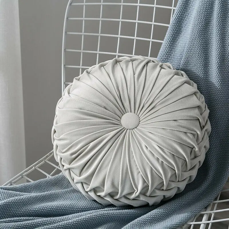 Серый Velvet Pleated Round Floor Cushion Pillow Pouf Cover Throw Home Sofa Decor - Цвет: Серый