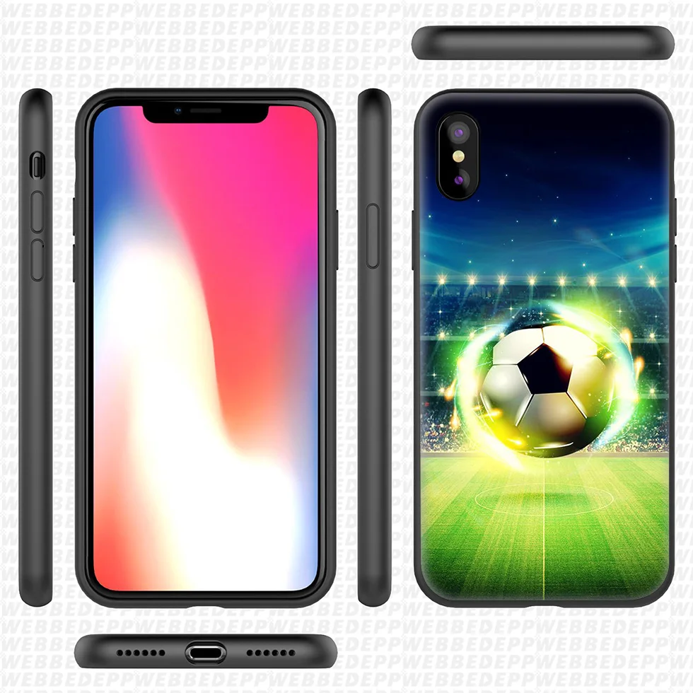 WEBBEDEPP Football Soccer Ball Soft Silicone Case for iPhone 11 Pro Xr Xs Max X or 10 8 7 6 6S Plus 5 5S SE |