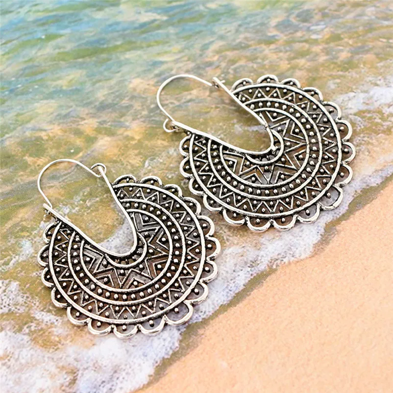 Женские серьги-кольца в стиле бохо винтажные эмалированные серьги с лотосом