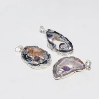2019 silver plated natural geode druzy necklaces pendant with amethysts polish grey black raw druzy quartz slice point pendant