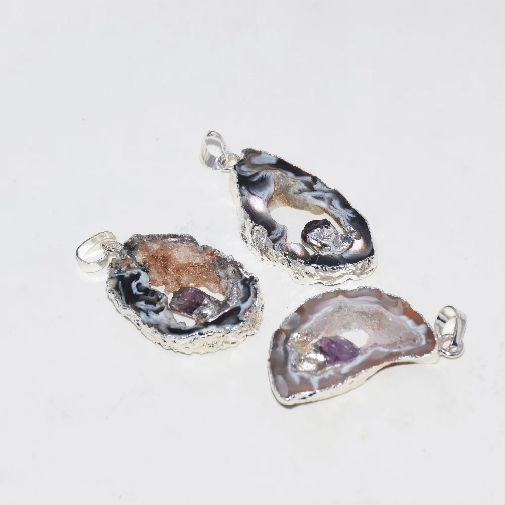 2019 покрытый серебром натуральный geode друзная Подвеска для ожерелья с аметистом