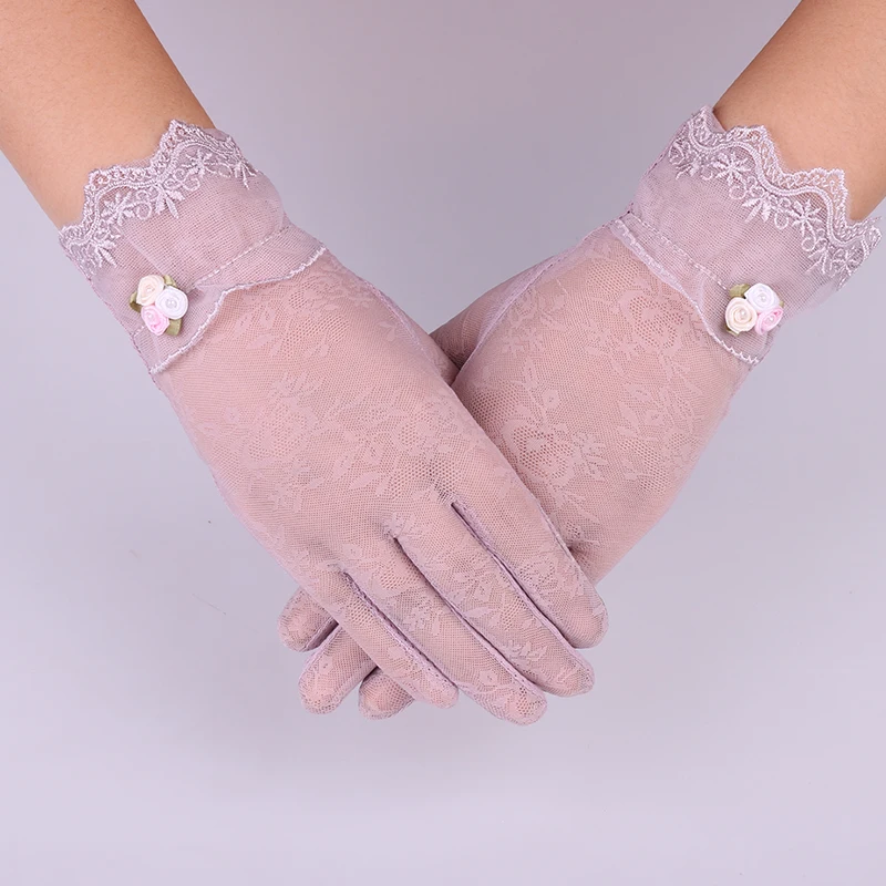 Женские кружевные перчатки с рисунком оленя ультра тонкие длинные розовые