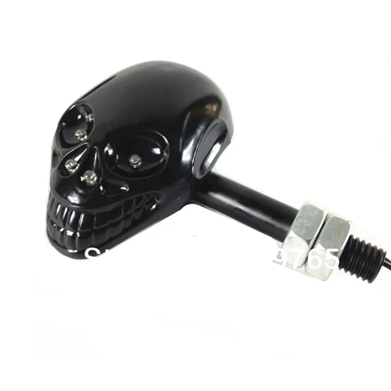 Пара черный Универсальный Мотоцикл Череп 4 Светодиодный индикатор сигнала