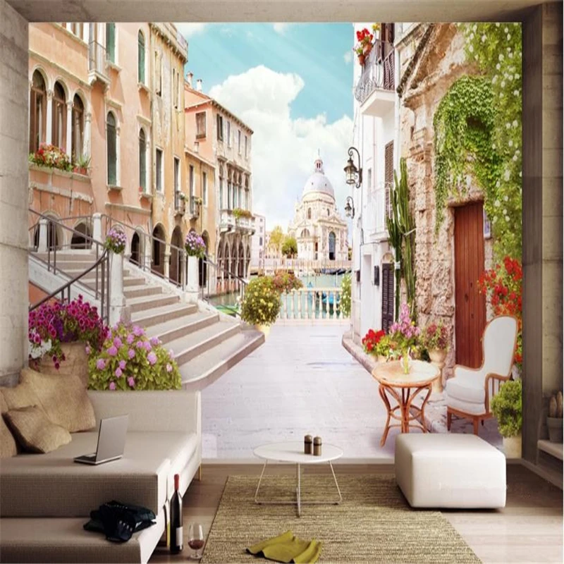 

Custom 3D Wallpapers European Flowers Photo Wallpaper Romantic Country Street Murals Natural Landscape Wall Papers Living Room