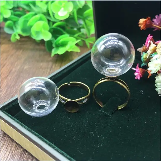 

100sets/lot 20*5mm ball shape glass globe with ring findings set glass bottle vial handmade ring jewelry supplies DIY findings