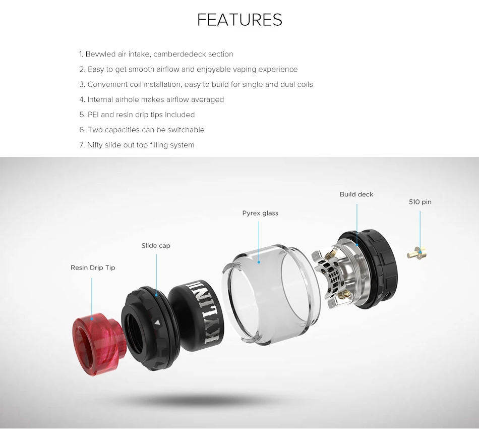 Vandy vape Kylin V2 RTA танк с SS316L Сверхтонкий MTL плавленый провод Clapton электронная сигарета с одной или двойной катушкой Vandyvape мод