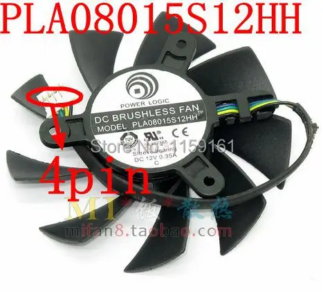 Бесплатная доставка PLA08015S12HH 75 мм 42x42x42 мм 4PIN Вентилятор Охлаждения видеокарты