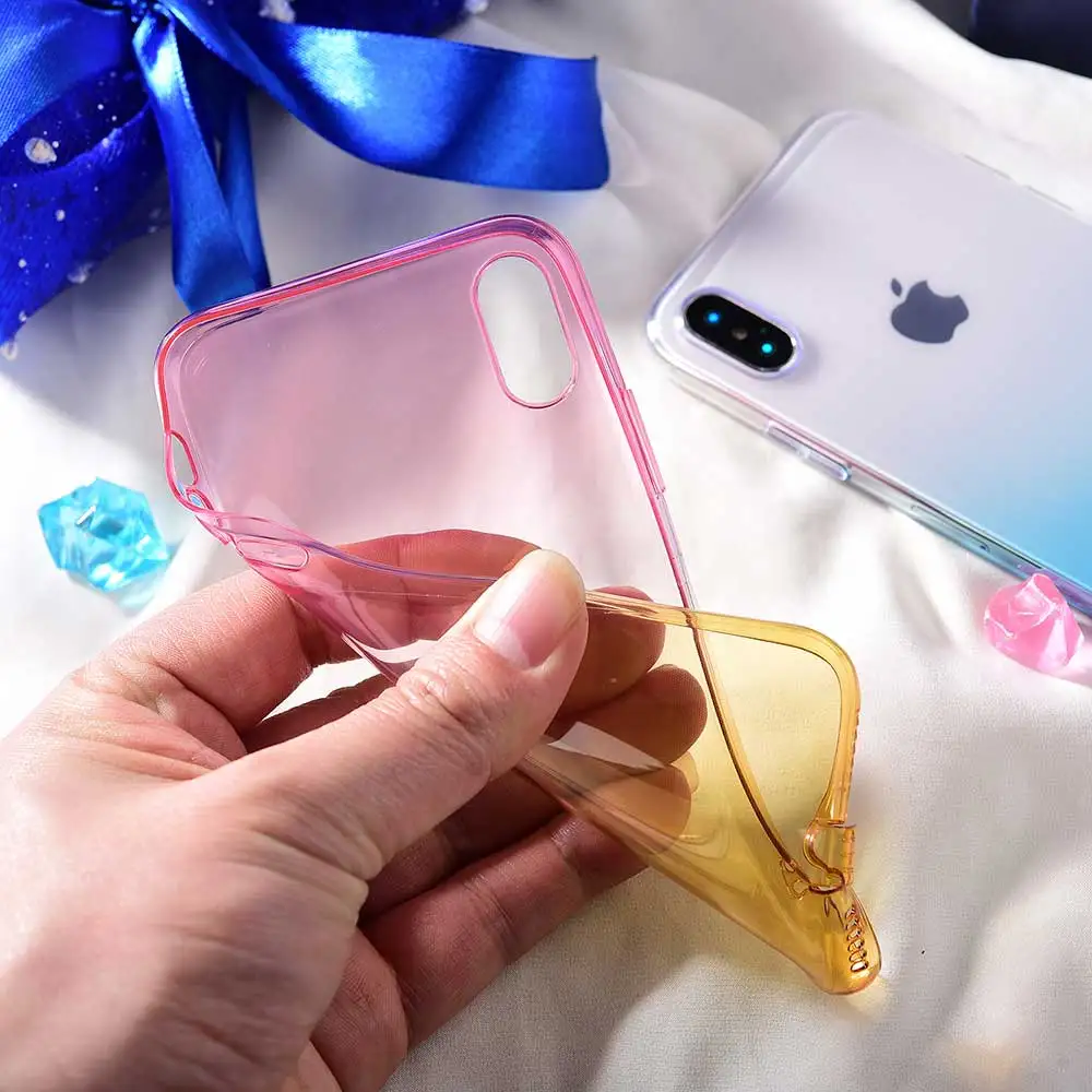 Boucho Cases For iPhone XS MAX XR X Xs Transparent Gradient Phone Case 8 plus 7plus 7 6 6s Plus Soft Silicone Cover |