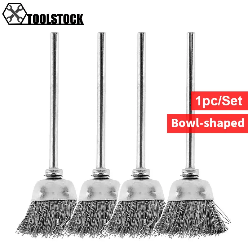 

1pc 8mm Mini Brush Stainless Steel Wire Brush with Bowl-shape Head and 2.35mm Shank Accessories for Metal-cleaning of Drill Tool