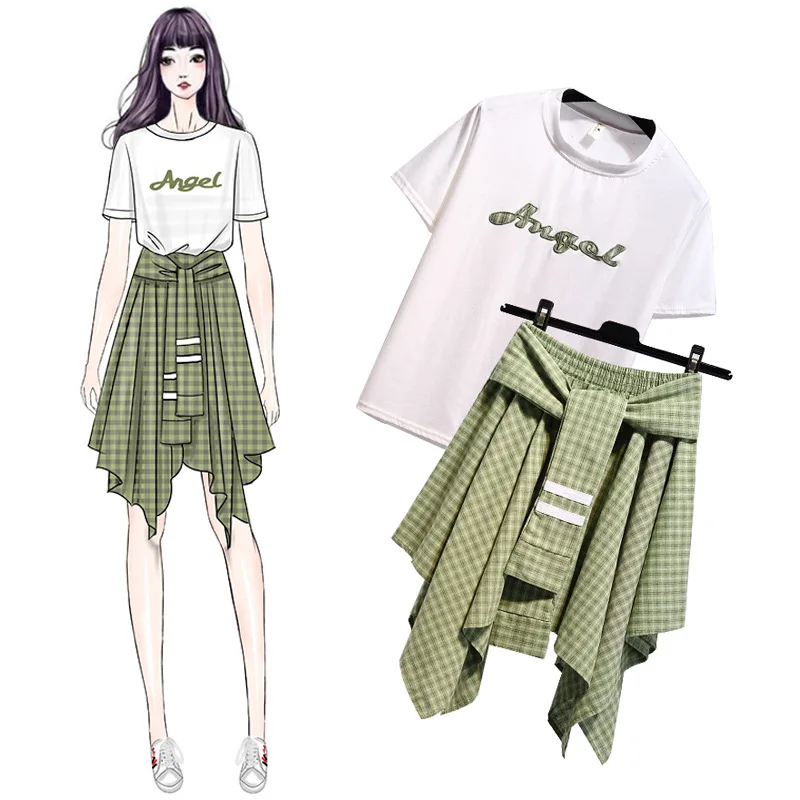 Модный костюм узкая девушка Студенческая футболка в Корейском стиле