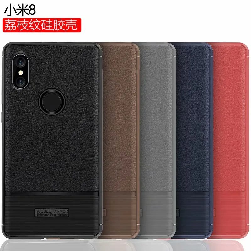 For Xiaomi Mi 8 Case Cover Litchi Striae Soft TPU Silicone Mi8 8SE PU Leather Back SE |
