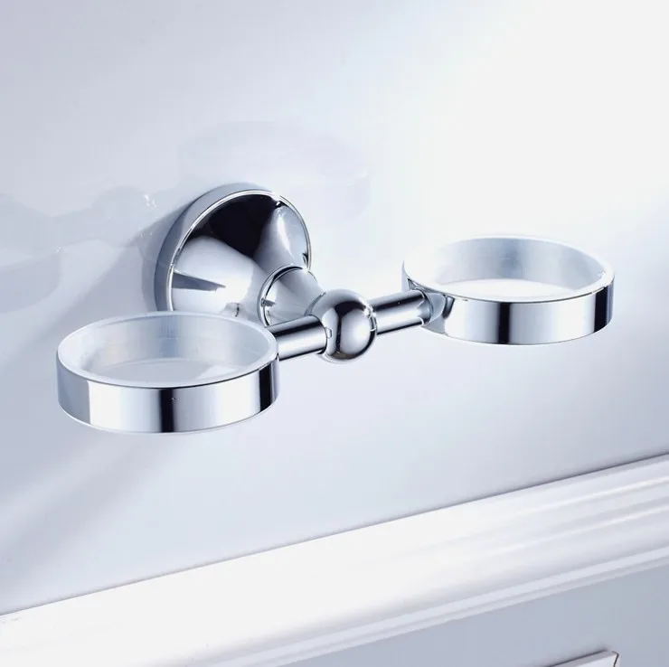 Латунный Серебряный держатель для зубной щетки|bathroom accessories|double cup holderbrass toothbrush holder