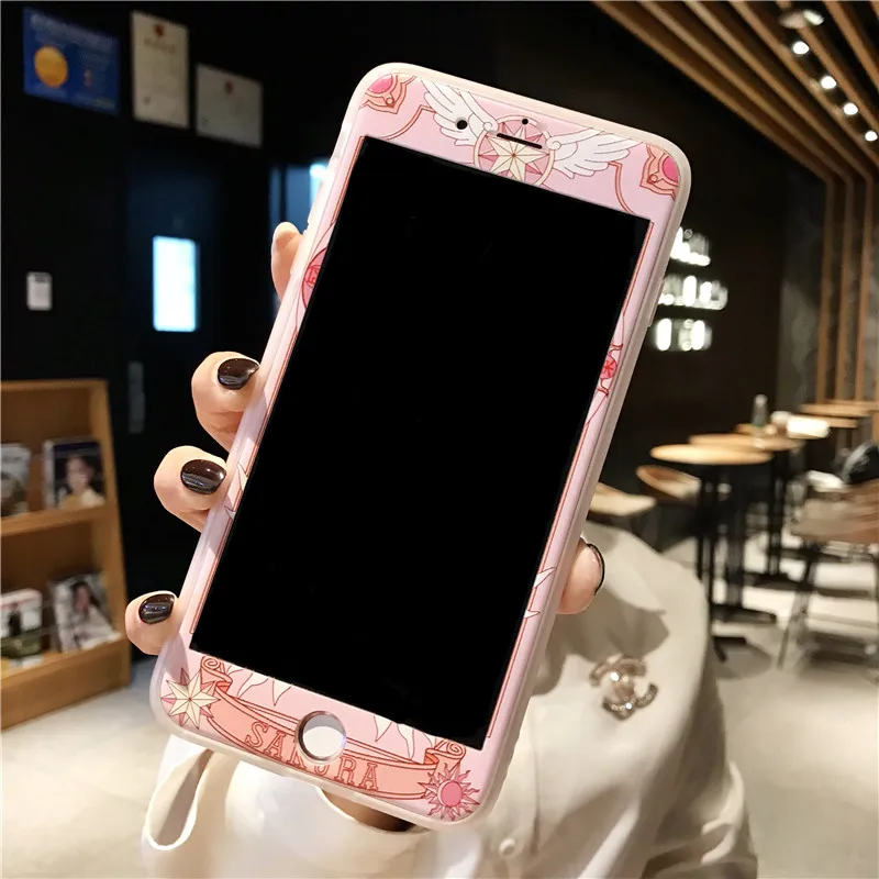 For iPhone 8 8plus Cardcaptor Sakura Case +Tempered Glass Screen film blue ray case for XS max XR X 6S 7 7plus Fudas |