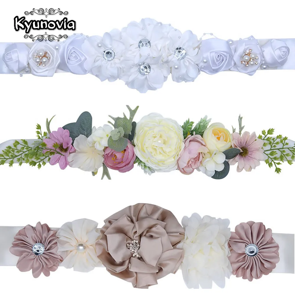 

Kyunovia wedding sash Fashion Polyester Floral Women Dress Belts Wedding Bridal Flower Girl Sash Satin Ribbon Flower Belt D08