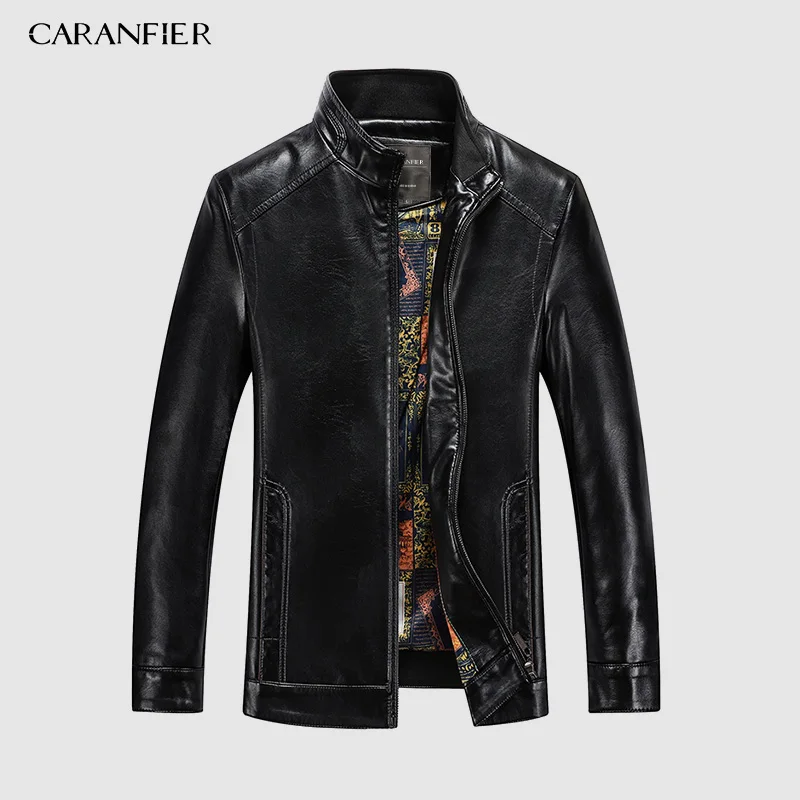 Черный CARANFIER новые зимние мужские куртки из овчины модные однотонные Куртки из натуральной кожи уличная приталенная байкерская куртка мужская - Цвет: Черный