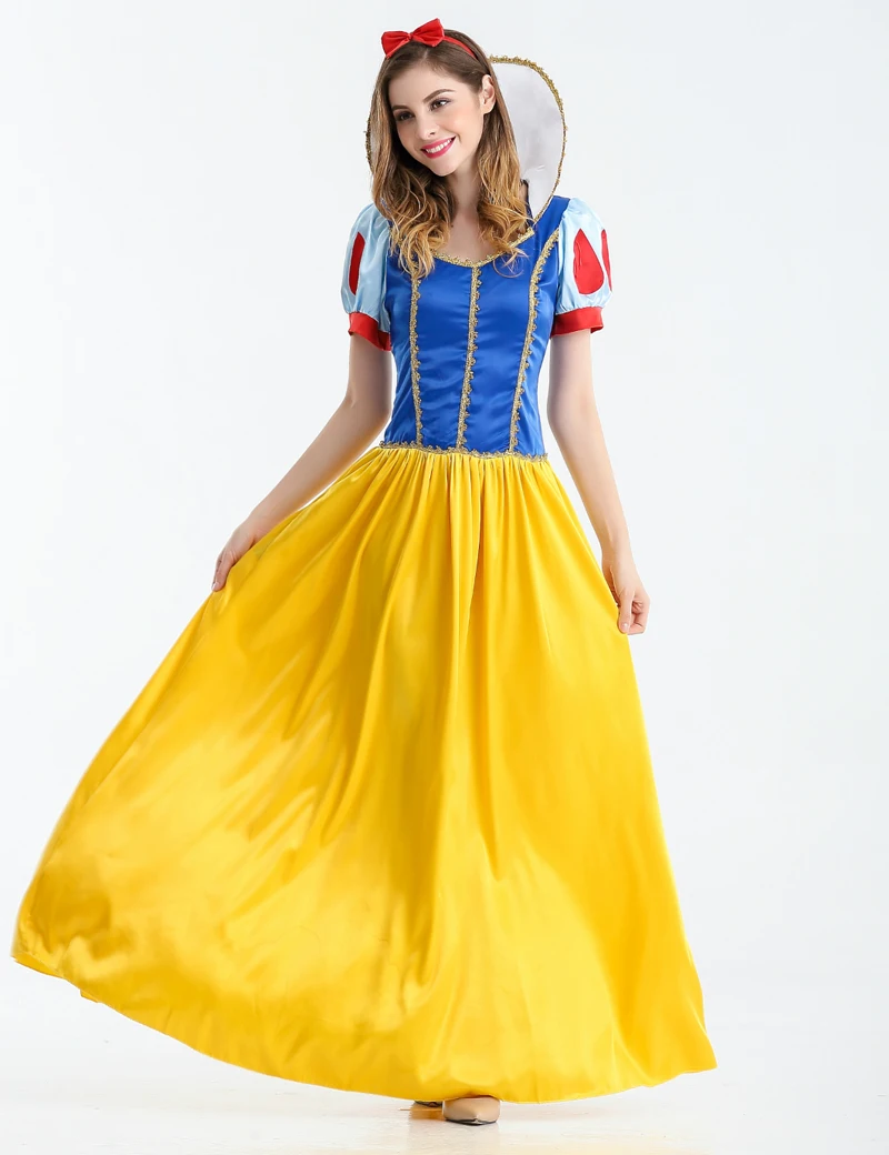 Для женщин платье принцессы и снежной белый костюм Cosplay Хэллоуин карнавальное платье Для женщин взрослый костюм Белоснежки