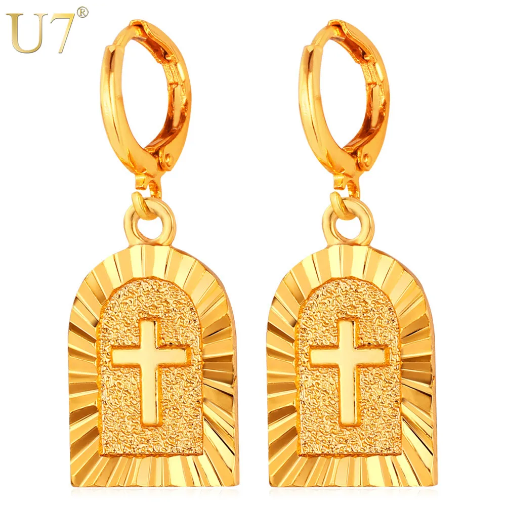 

U7 Gold Color Cross Earrings Trendy Religious Jewelry Wholesale Drop Earrings For Women E697