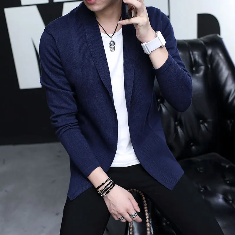 Мужской Повседневный тонкий вязаный кардиган Длинный Облегающий