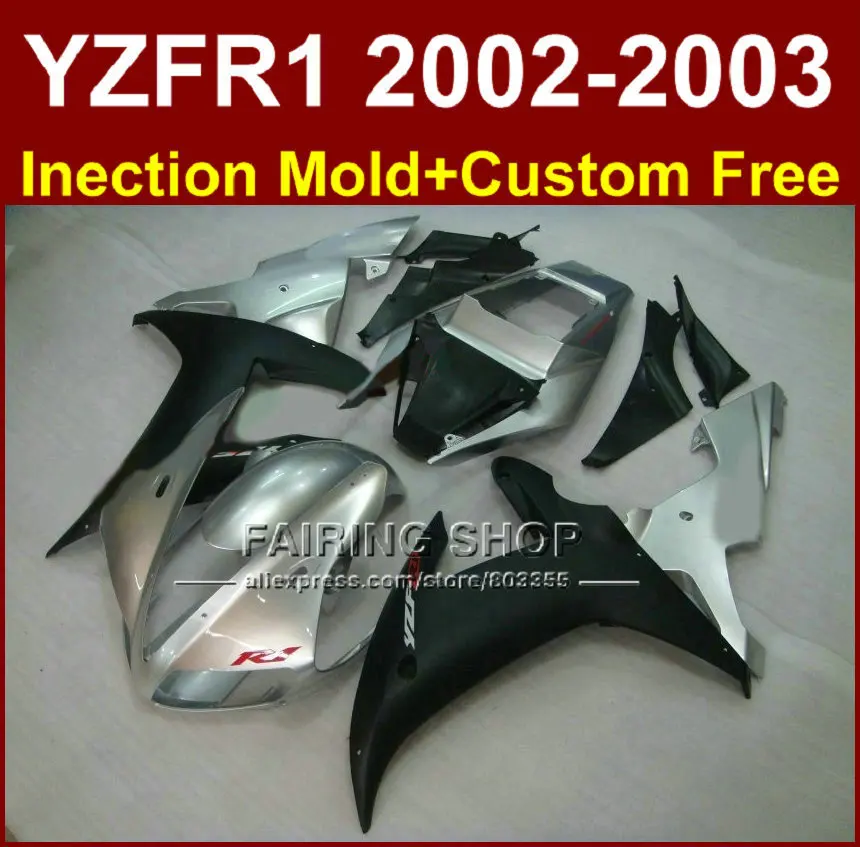 

Free customize bodywork for YAMAHA fairings YZF1000 02 03 silver black custom fairings YZF R1 2002 2003 yzf r1 +7gifts