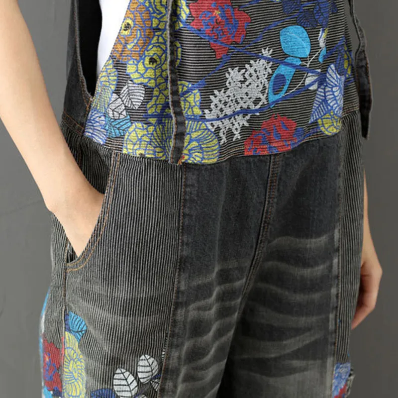 Женский джинсовый комбинезон с потертостями свободный винтажный карманами 2