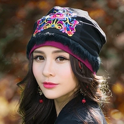Cheshanf этнические Skullies мексиканский стиль весна осень бренд Винтаж Вышивка Цветы банданы черный шляпа