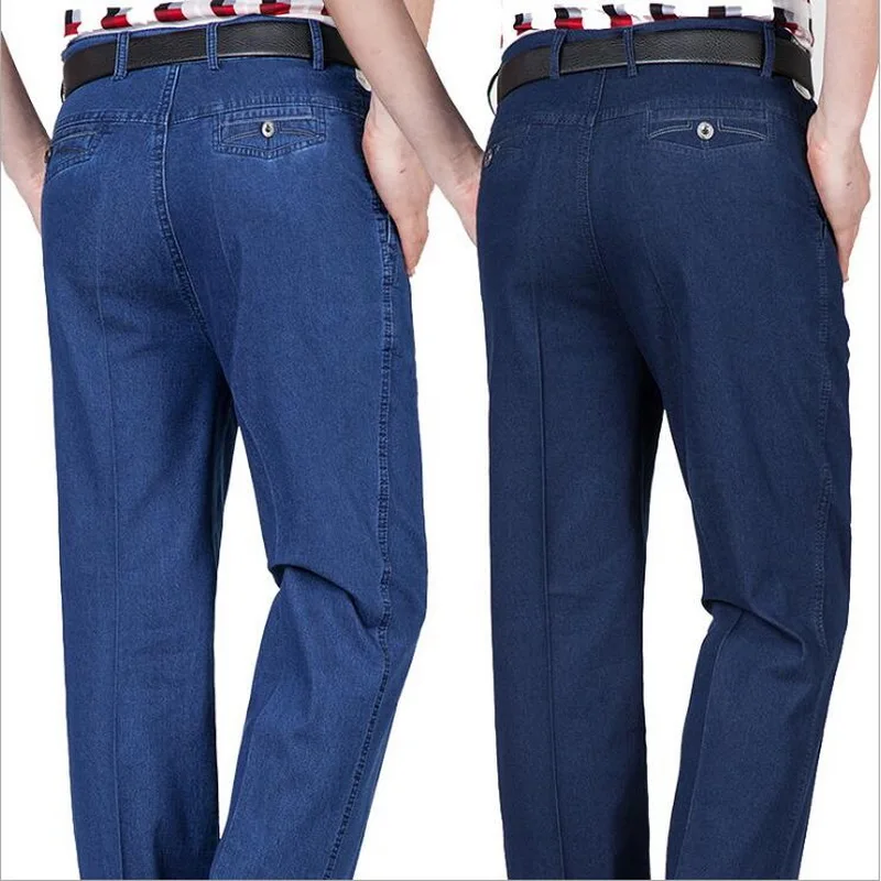 Middle-Aged Men's Fashion Jeans High Waist Loose Stretch Business Casual Denim Pants Men's Jeans Size 30-44