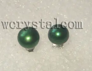 

Genuine Dark Green Pearl Stud Earrings 8 9mm s S925