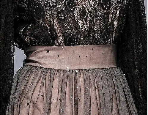 2019 New Summer Fashion Women Lace Mesh Patchwork Party Dress Vintage Lantern Sleeve V-neck Black Princess | Женская одежда