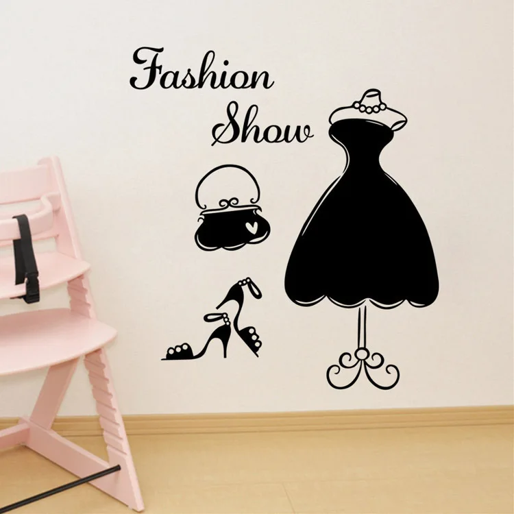 Lady Dress Designed Wall Stickers Bedroom Living Room Home Decor Purse Decotation Art Wardrobe Sticker DIY For Girls | Дом и сад