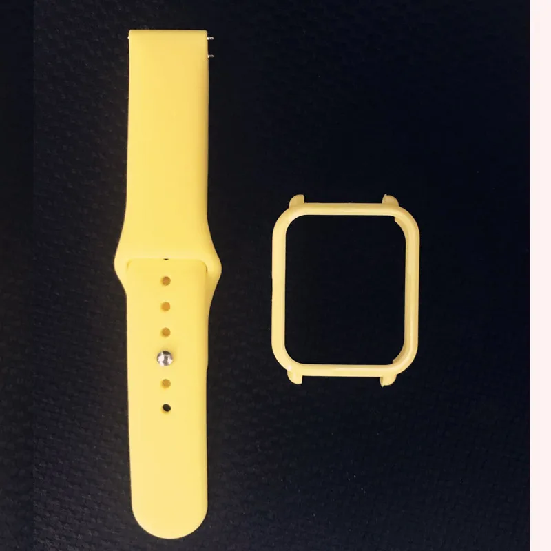 Yellow 7в1 Мягкая силиконовая лента для Xiaomi Huami Amazfit Bip маленький ремешок браслет часы с PC чехол Защитная пленка для экрана - Цвет: Yellow