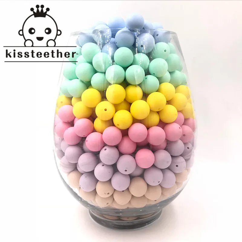 100pc Silicone Baby Teething Teether Beads 15mm Safe Food Grade Care Chew Round Silicone Beads Necklace