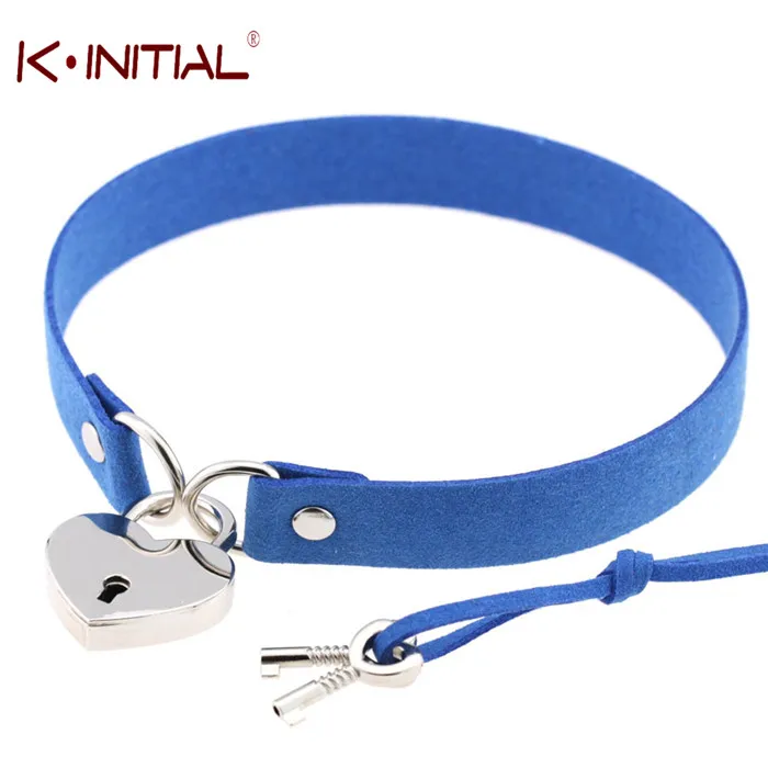 Kinitial Готический Панк Ожерелье Стиль Многоцветный Сердце с Замком Кулон PU Leather Choker Воротник Chocker Ожерелье для Женщин Подарок - Окраска металла: Имитация родиевого покрытия