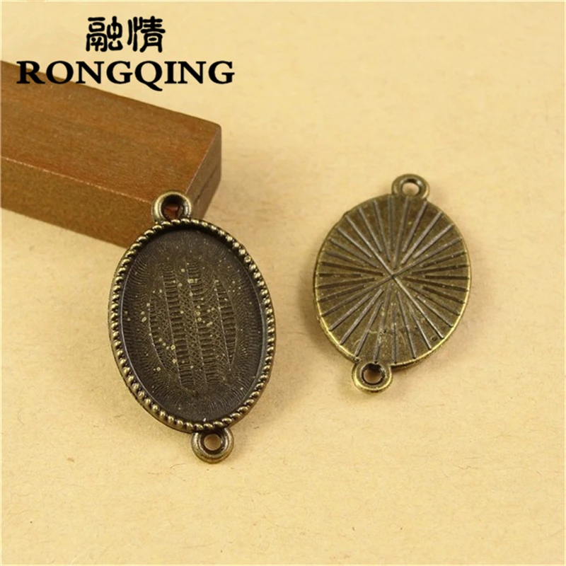 

RONGQING 18*13MM Oval Cameo Base 50pcs/lot Simple Bracelet Connectors Fashion Necklace Cabochon Settings for Jewelry Making