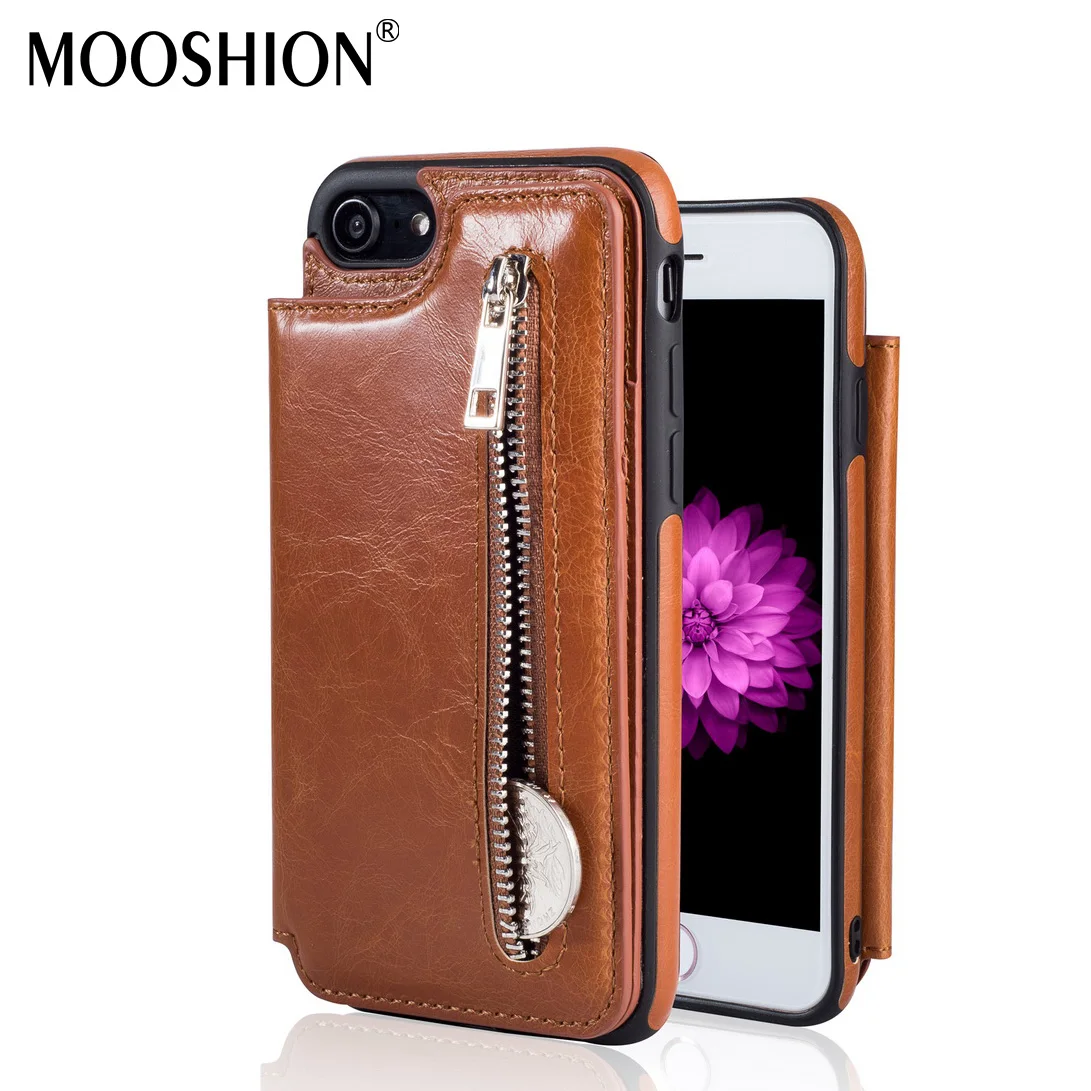 Кожаный чехол MOOSHION для iPhone 8 7 6 s на молнии кошелек Магнитная задняя крышка флип