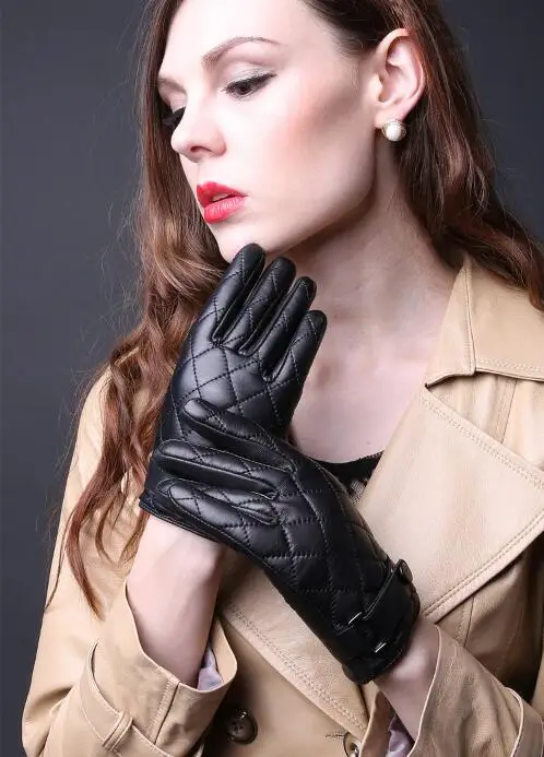 Зимние перчатки из 100% натуральной кожи для женщин теплые плотные бархатные