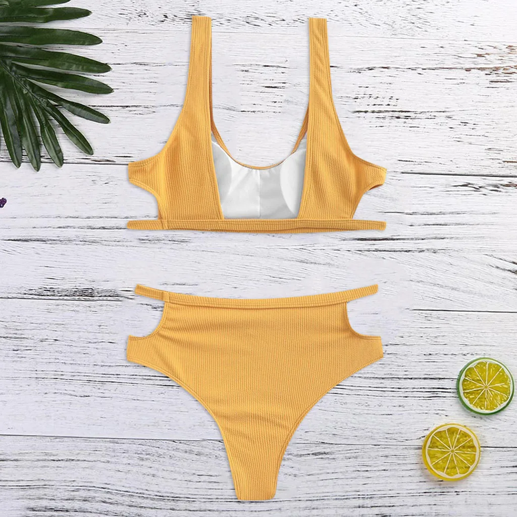 Женское однотонное бикини соблазнительный купальник комплект женский пуш ап 2020